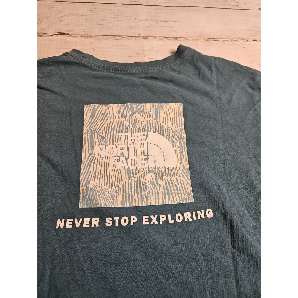 The North Face Womens Teal Graphic T-Shirt Large Never Stop Exploring